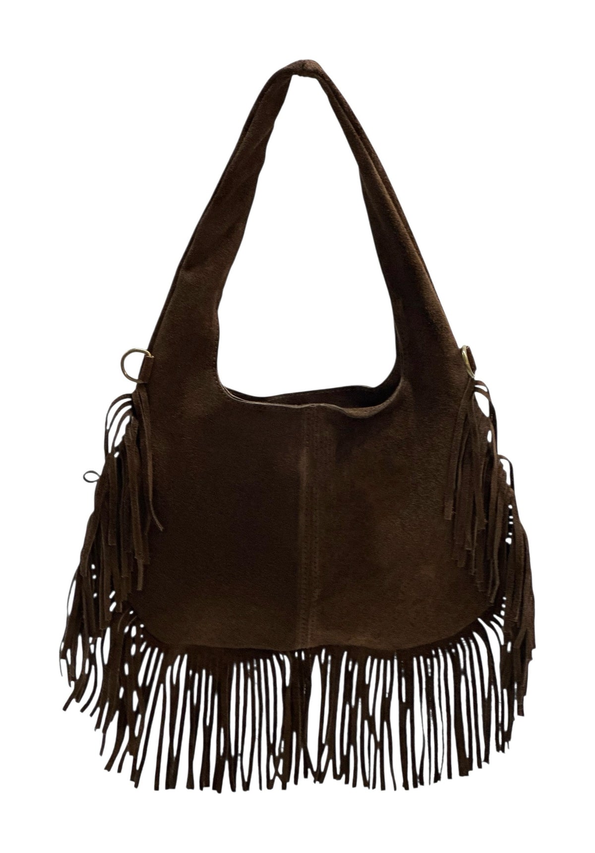HE1052 Dark Brown Fringe Suede Hobo Bag