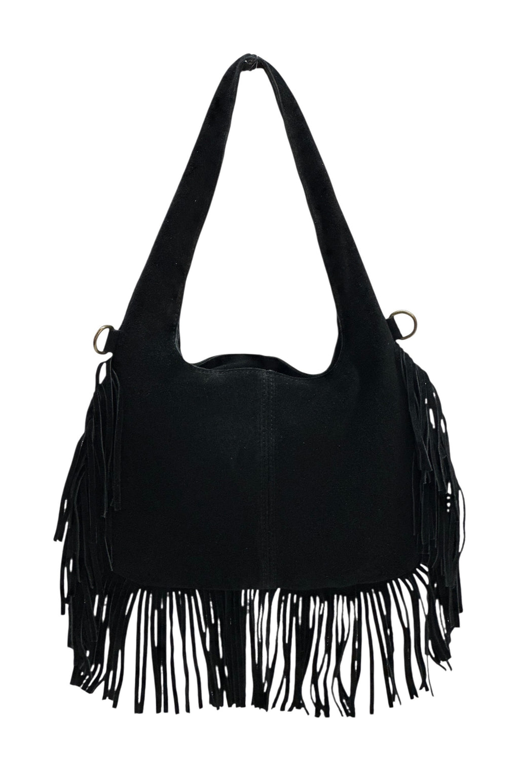 HE1053 Black Fringe Suede Hobo Bag