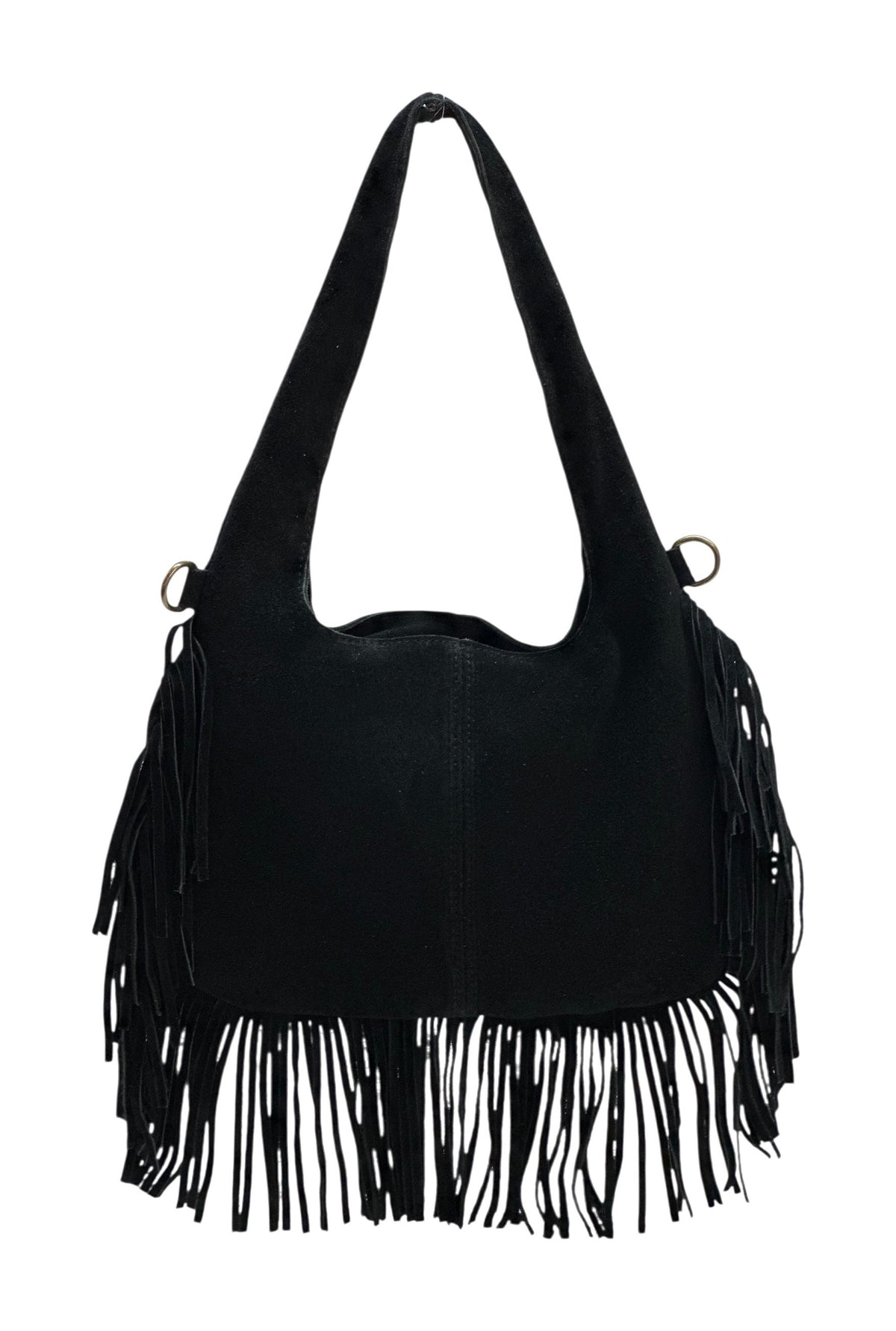 HE1053 Black Fringe Suede Hobo Bag