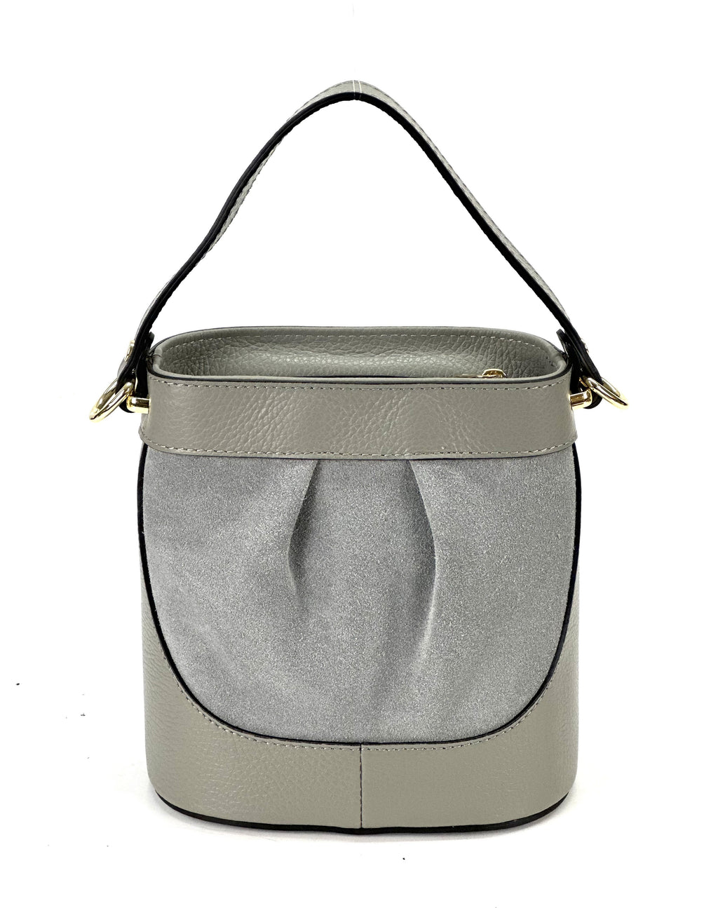HE1054 Grey Pleated Suede Bucket Bag