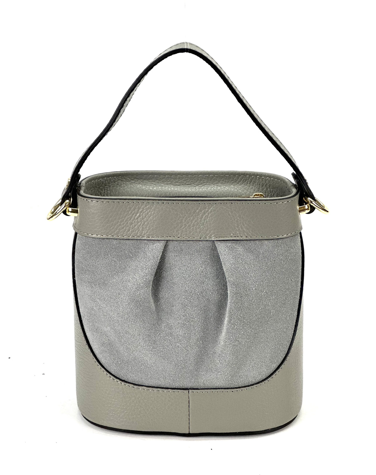 HE1054 Grey Pleated Suede Bucket Bag
