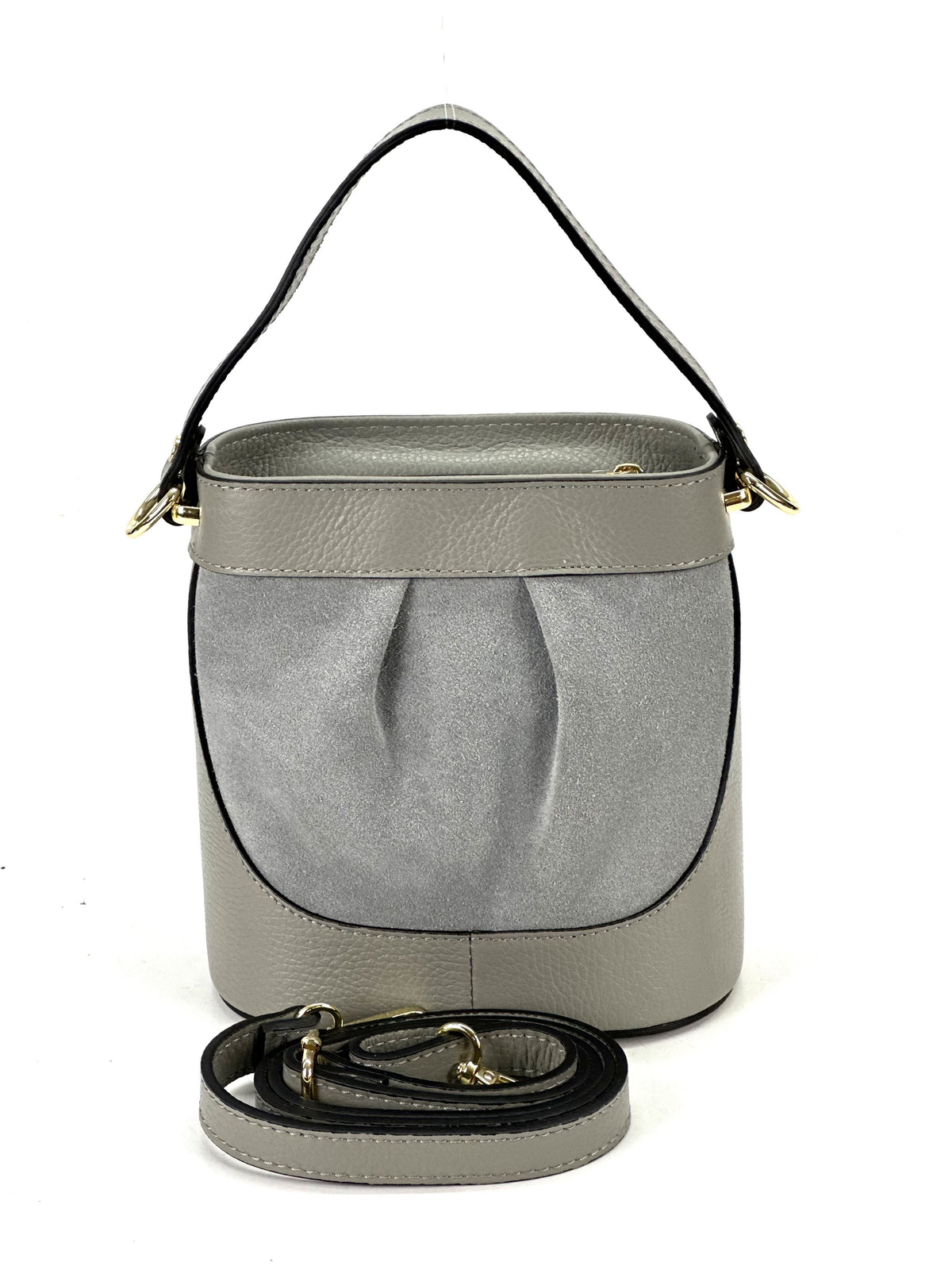 HE1054 Grey Pleated Suede Bucket Bag