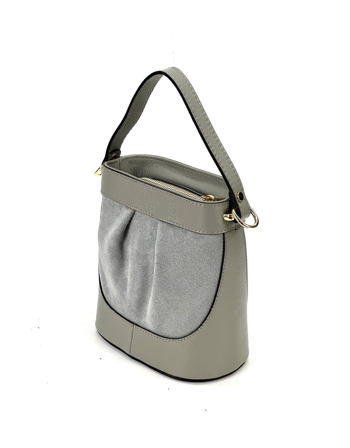 HE1054 Grey Pleated Suede Bucket Bag