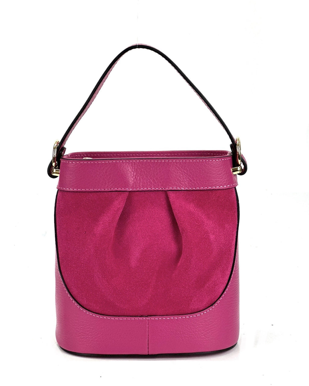 HE1055 Fuchsia Pleated Suede Bucket Bag