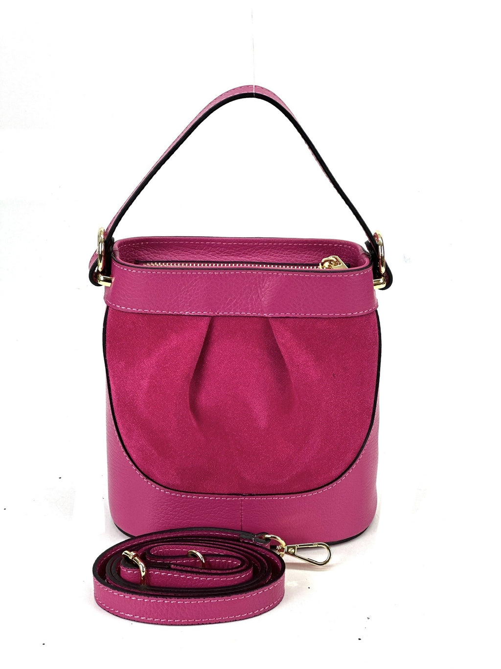HE1055 Fuchsia Pleated Suede Bucket Bag
