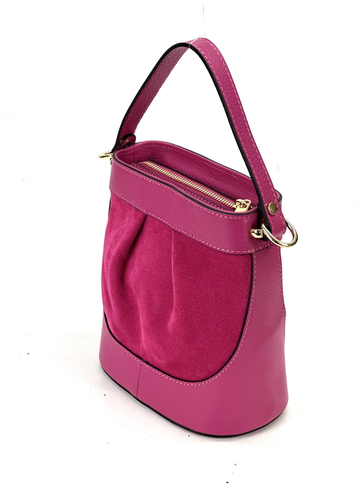 HE1055 Fuchsia Pleated Suede Bucket Bag