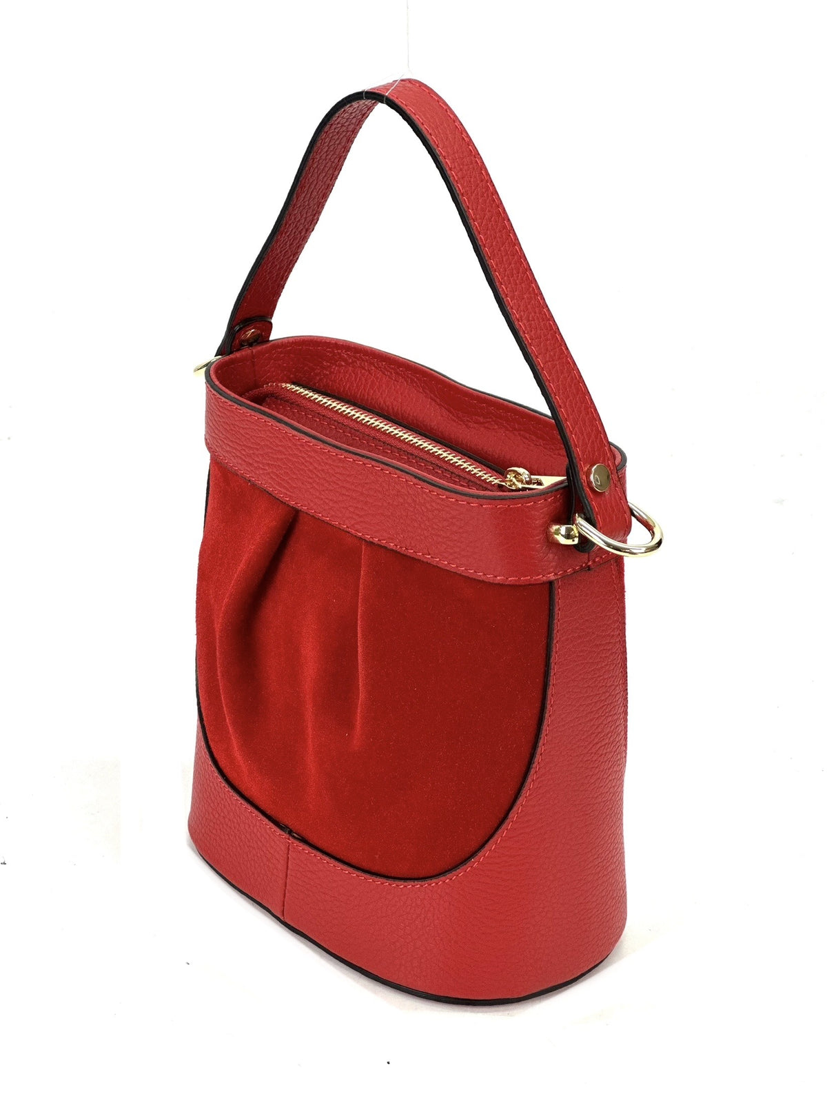 HE1056 Red Pleated Suede Bucket Bag