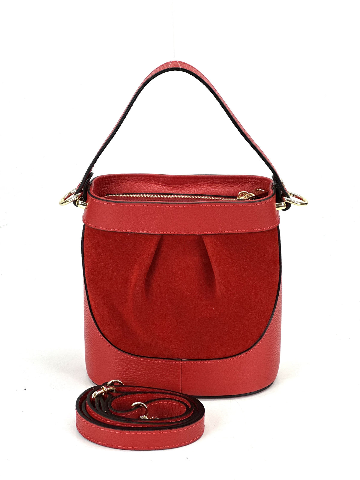 HE1056 Red Pleated Suede Bucket Bag