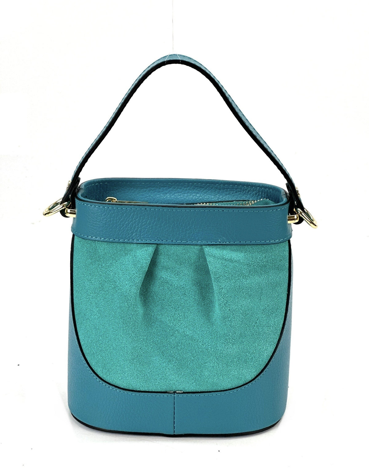 HE1058 Turquoise Pleated Suede Bucket Bag