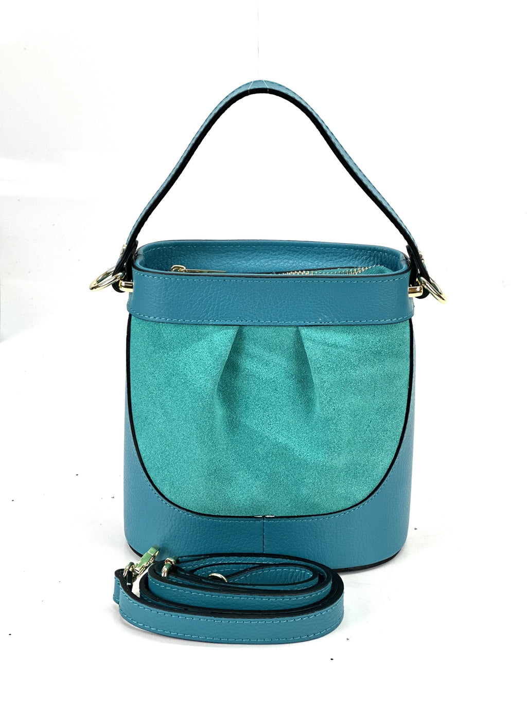 HE1058 Turquoise Pleated Suede Bucket Bag