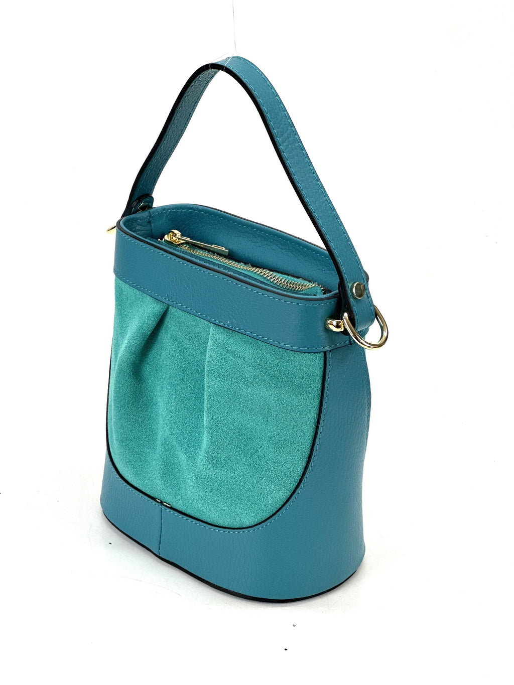 HE1058 Turquoise Pleated Suede Bucket Bag