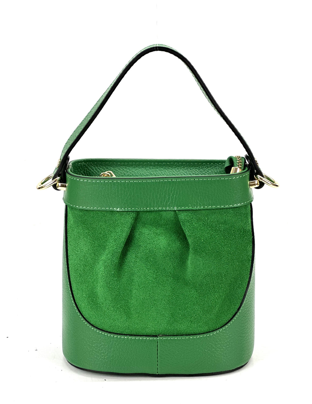 HE1059 Apple Green Pleated Suede Bucket Bag