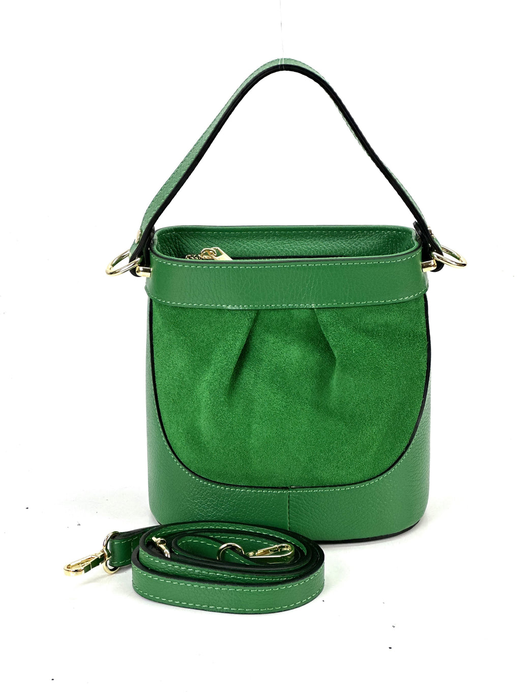 HE1059 Apple Green Pleated Suede Bucket Bag