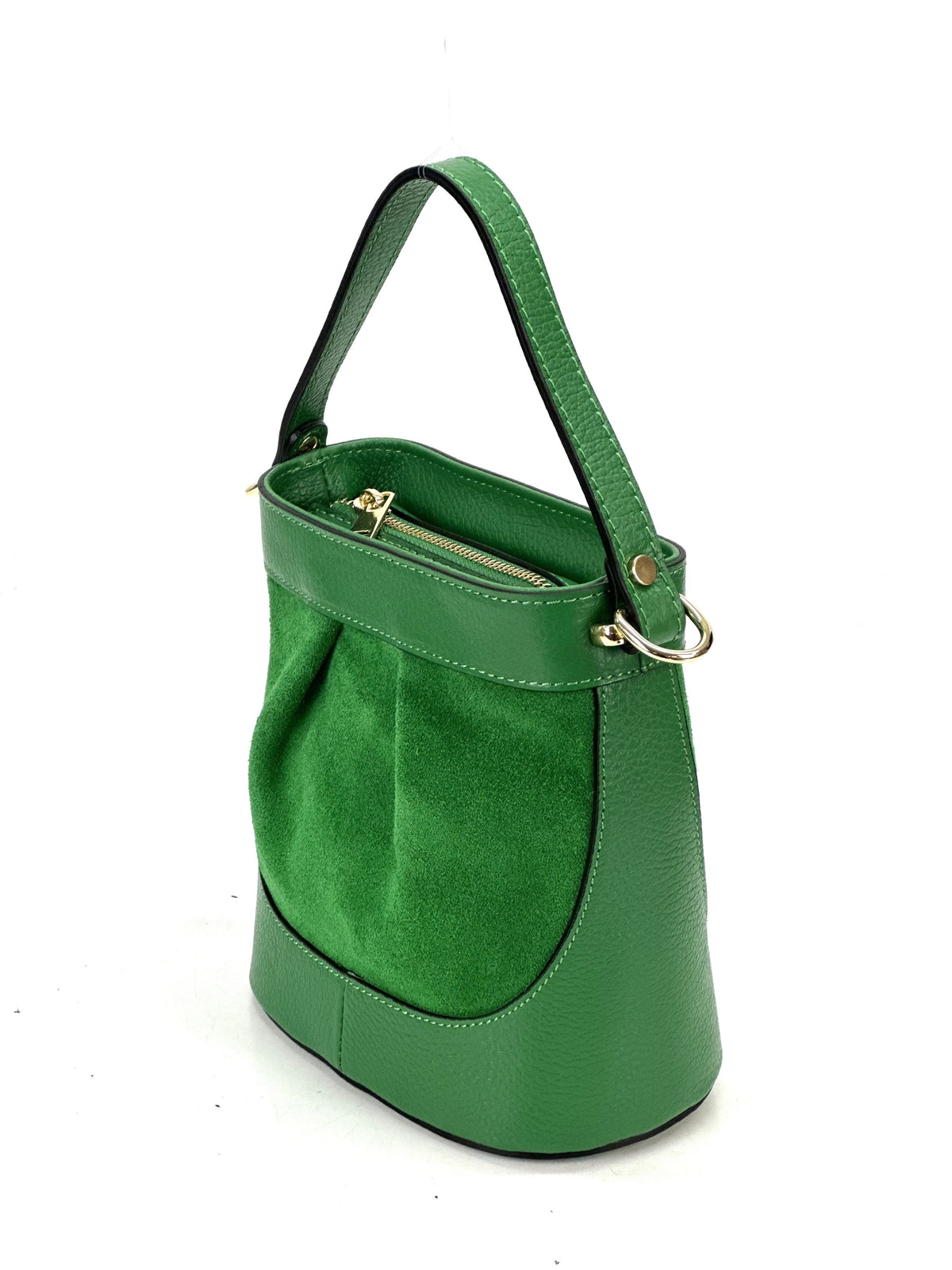HE1059 Apple Green Pleated Suede Bucket Bag