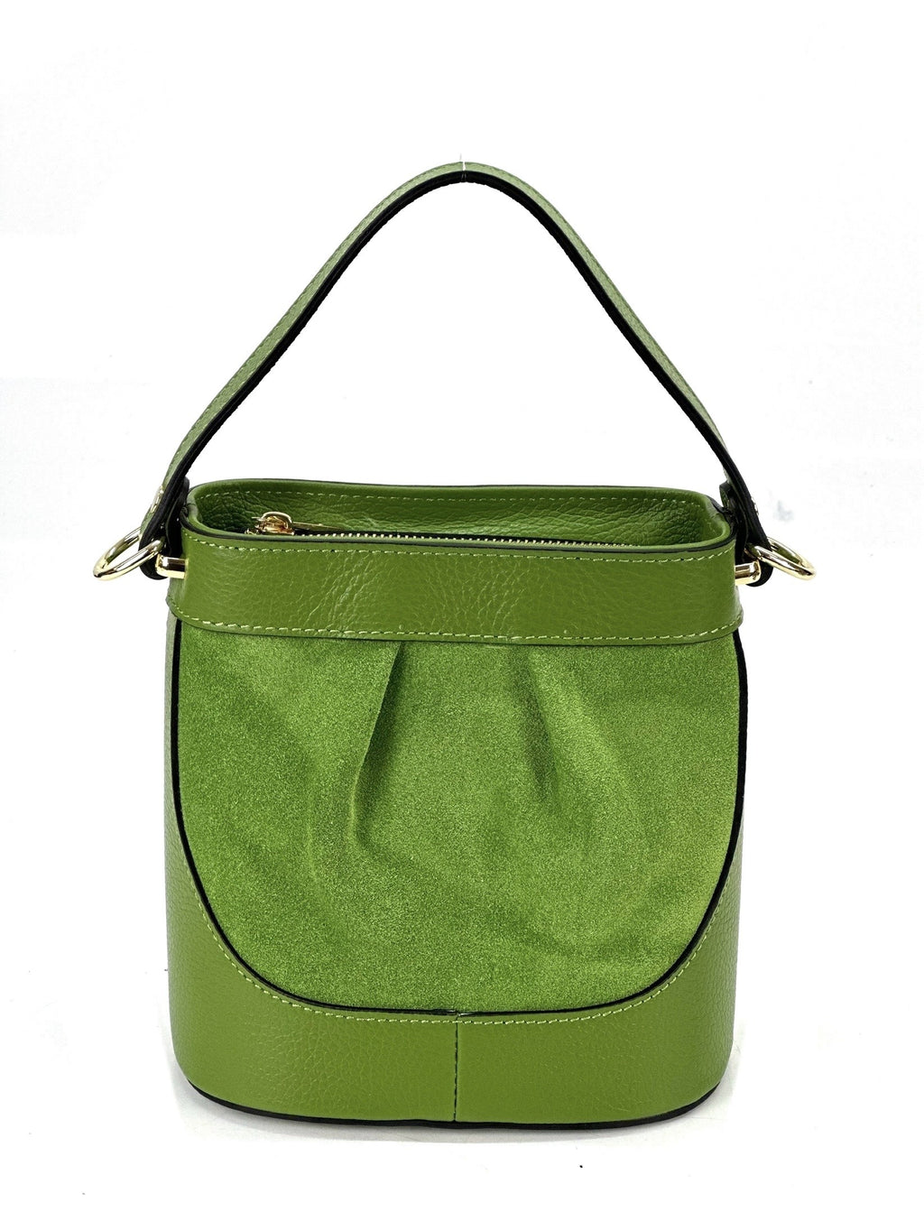 HE1060 Avocado Green Pleated Suede Bucket Bag