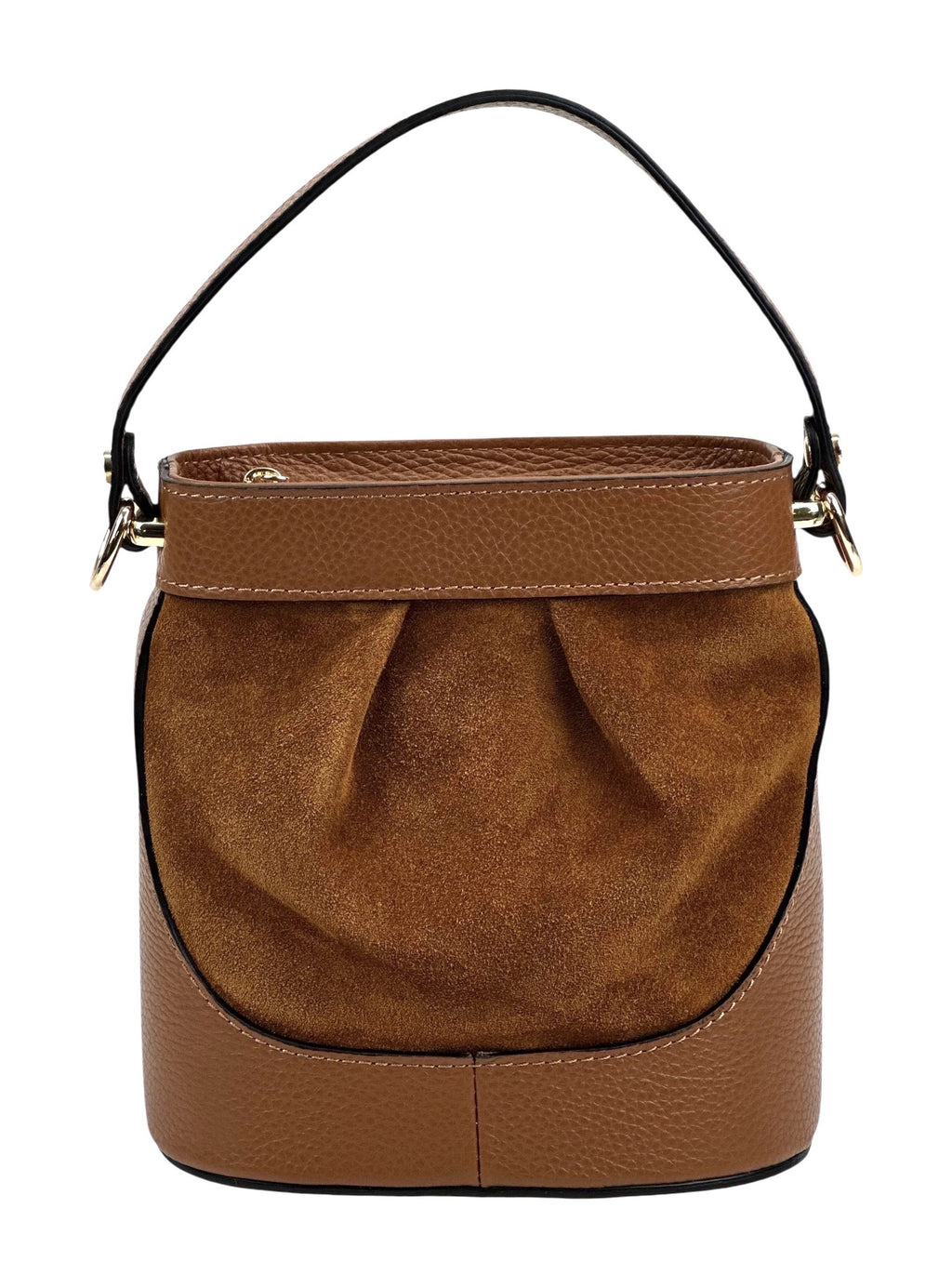 HE1061 Dark Tan Pleated Suede Bucket Bag