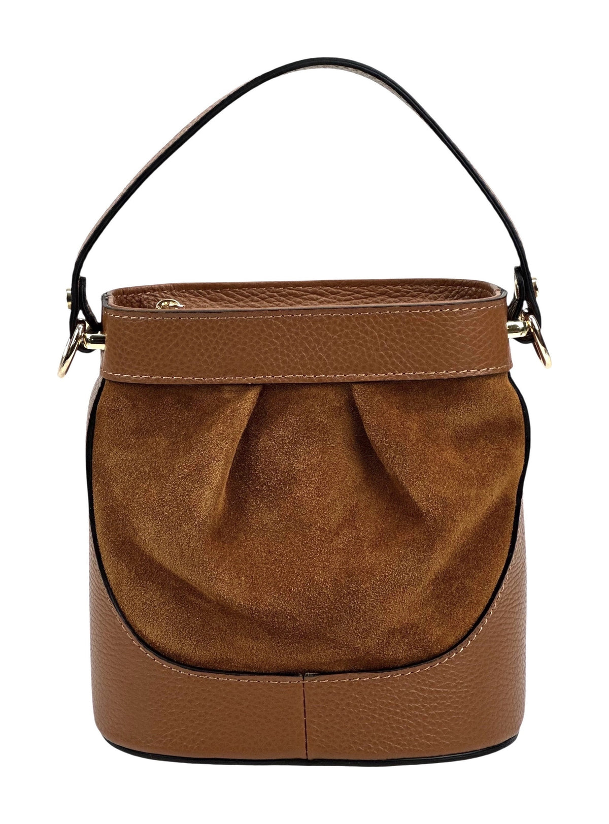 HE1061 Dark Tan Pleated Suede Bucket Bag