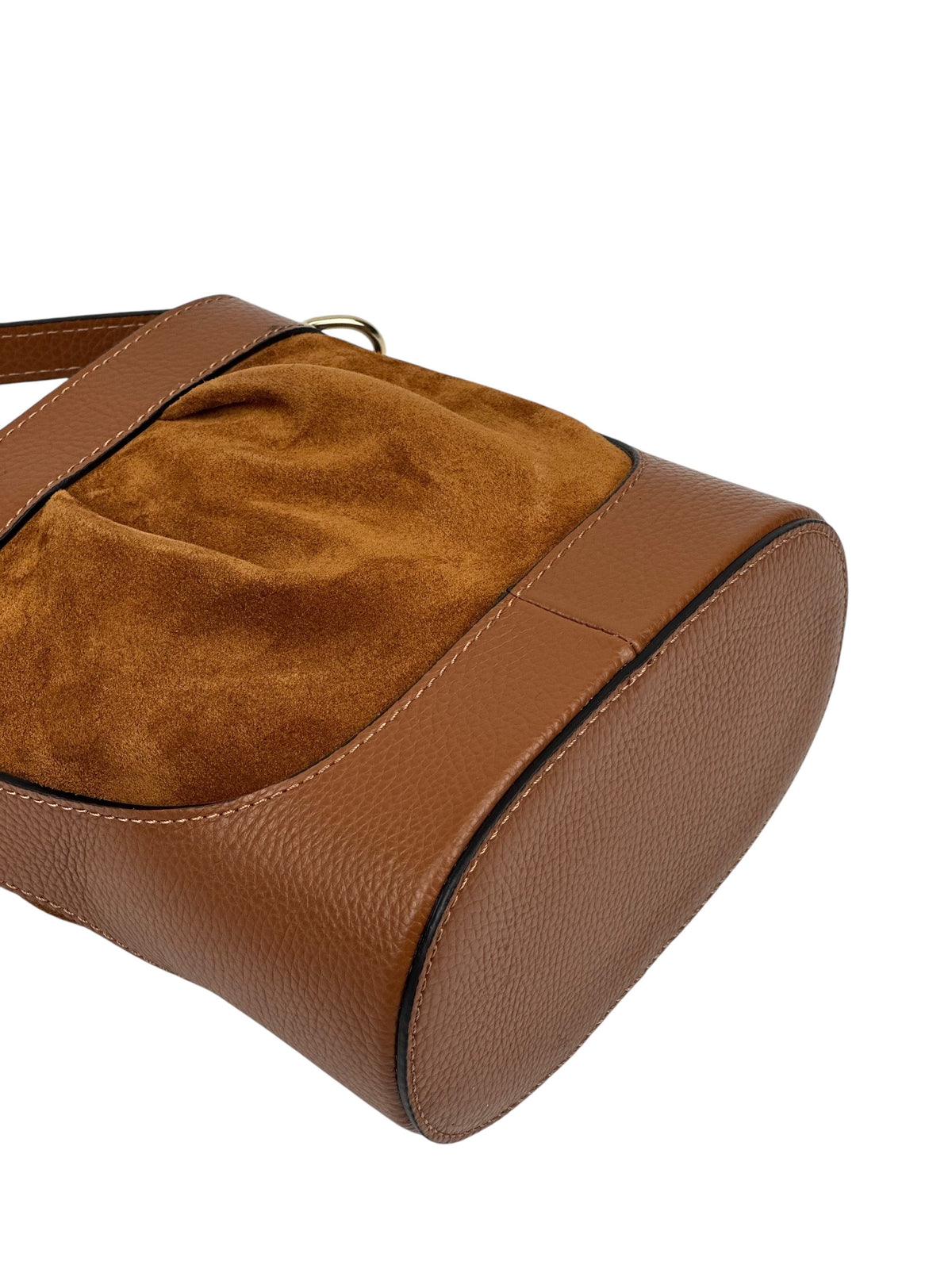 HE1061 Dark Tan Pleated Suede Bucket Bag
