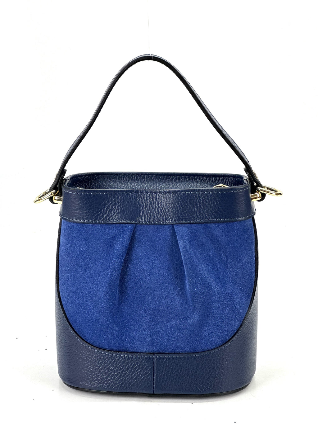 HE1062 Navy Pleated Suede Bucket Bag