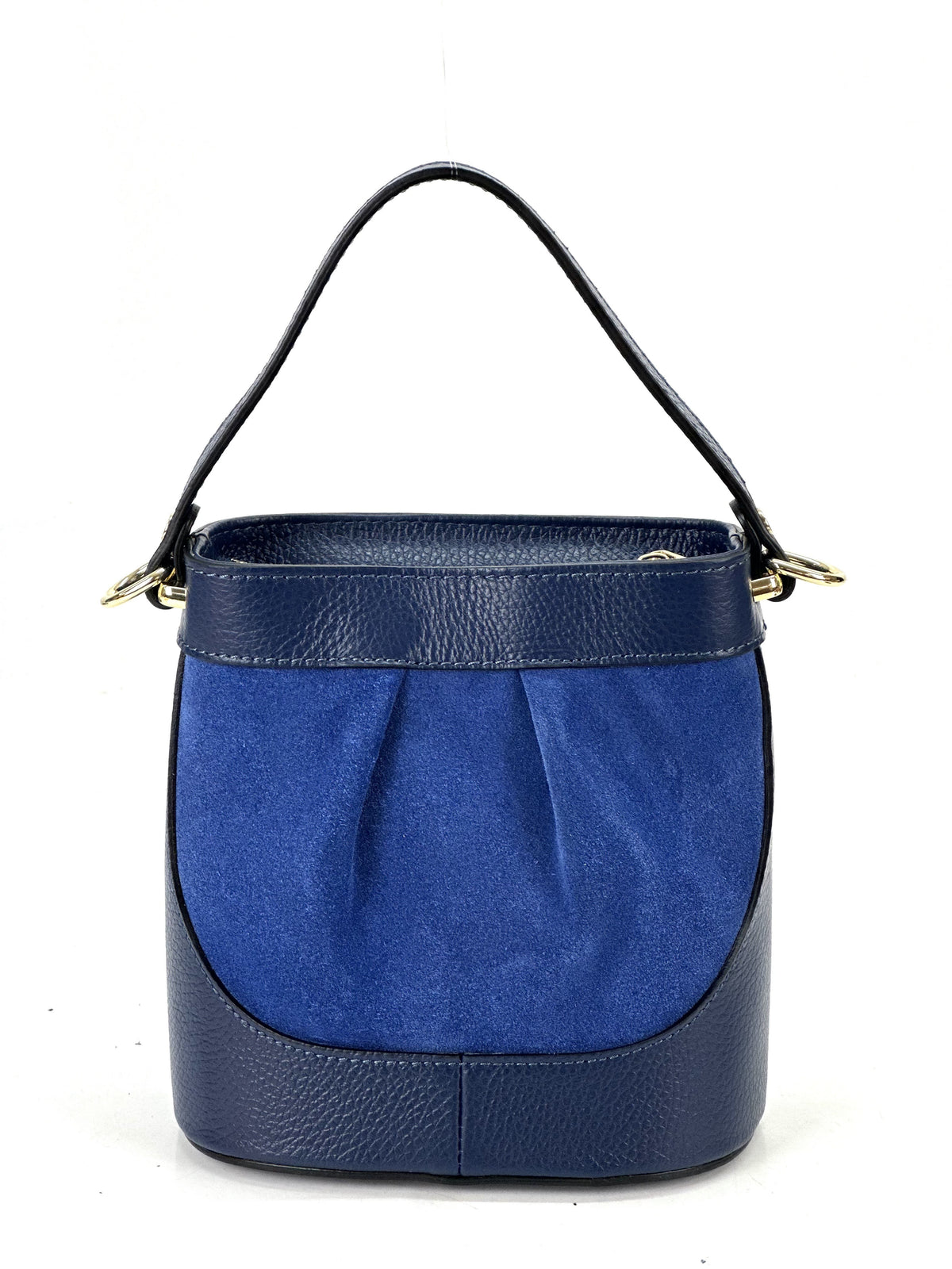 HE1062 Navy Pleated Suede Bucket Bag