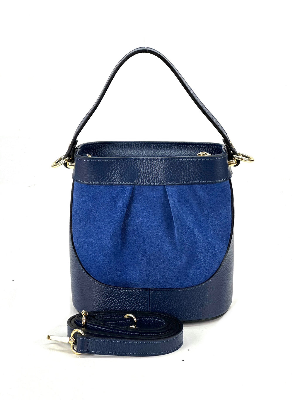 HE1062 Navy Pleated Suede Bucket Bag
