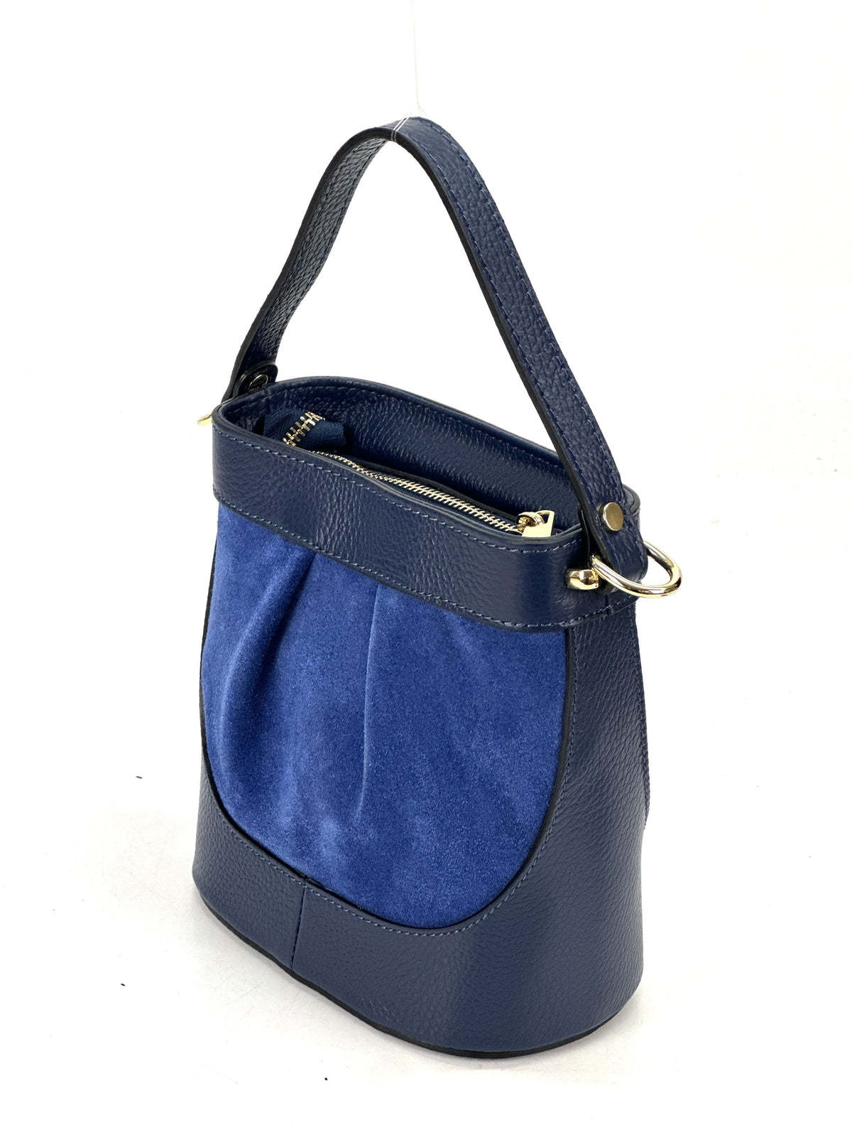 HE1062 Navy Pleated Suede Bucket Bag