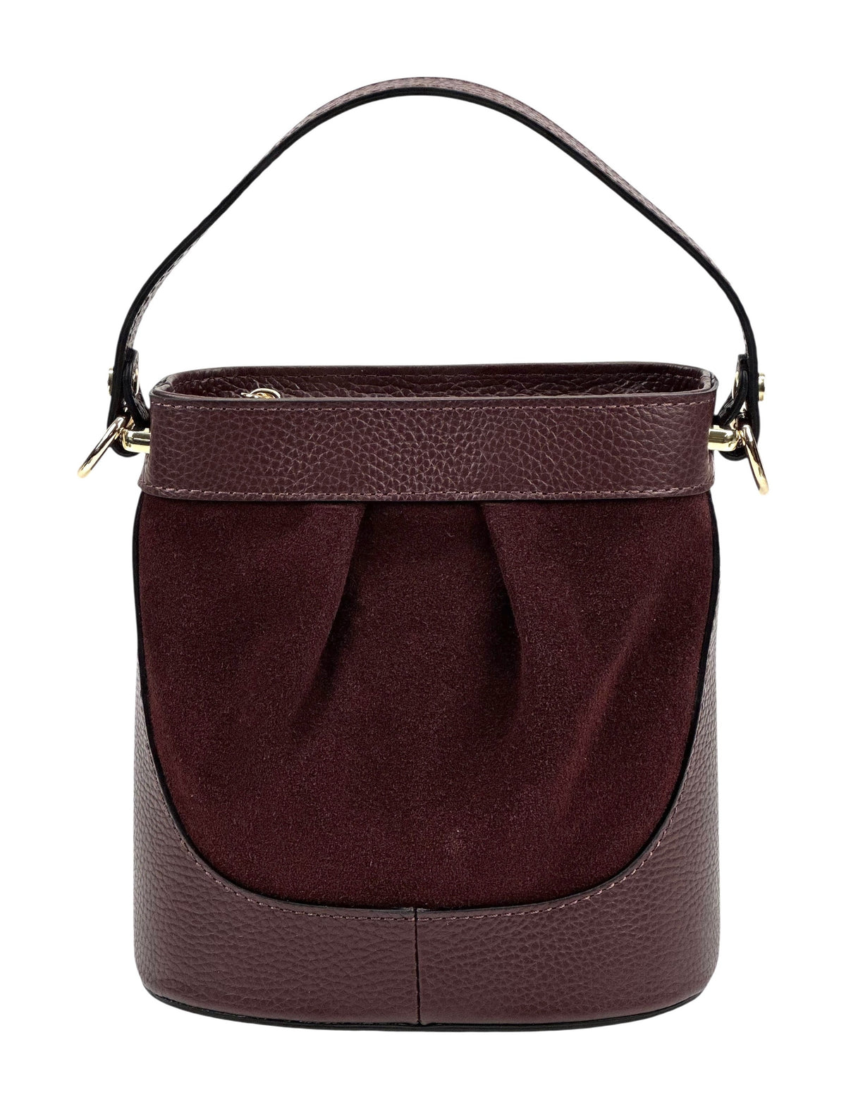 HE1063 Burgundy Pleated Suede Bucket Bag