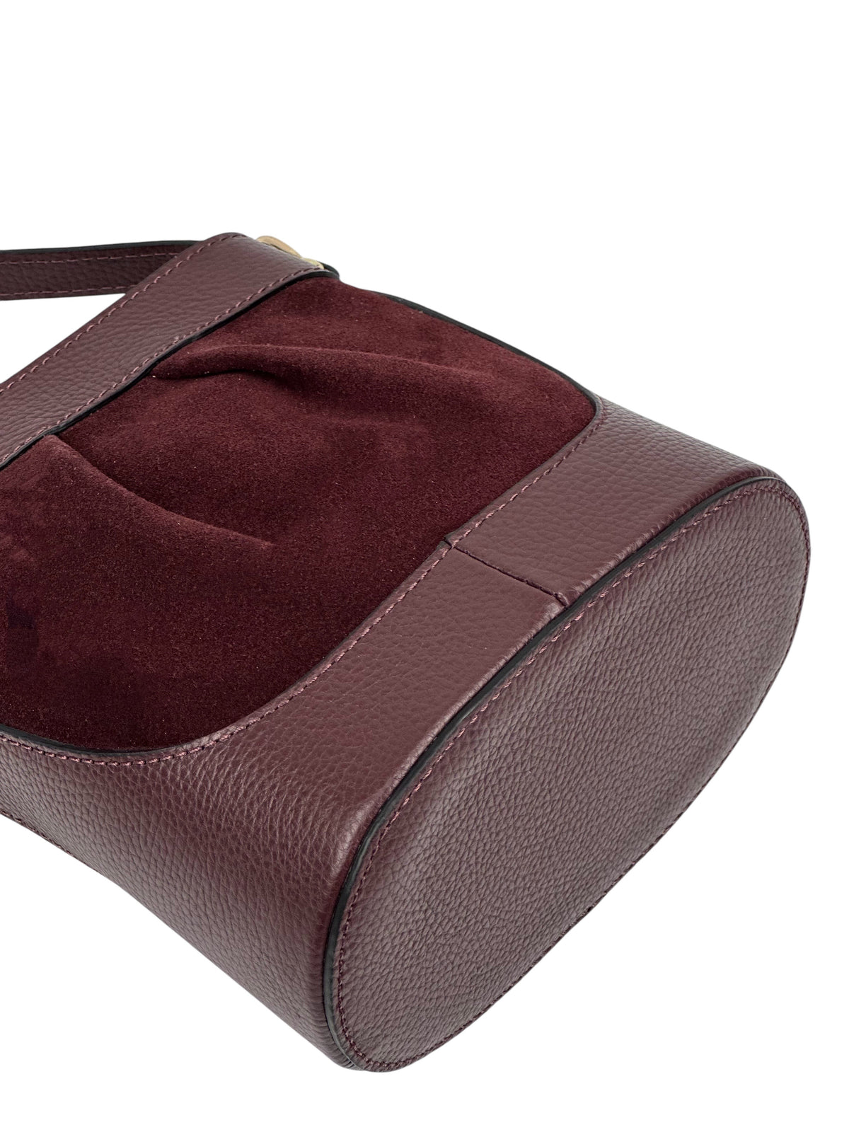 HE1063 Burgundy Pleated Suede Bucket Bag