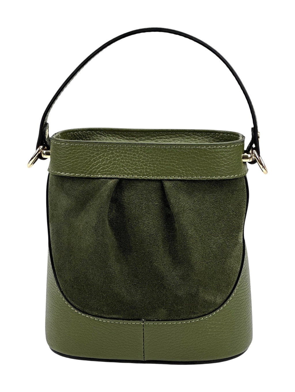 HE1064 Military Green Pleated Suede Bucket Bag