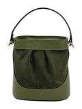 HE1064 Military Green Pleated Suede Bucket Bag