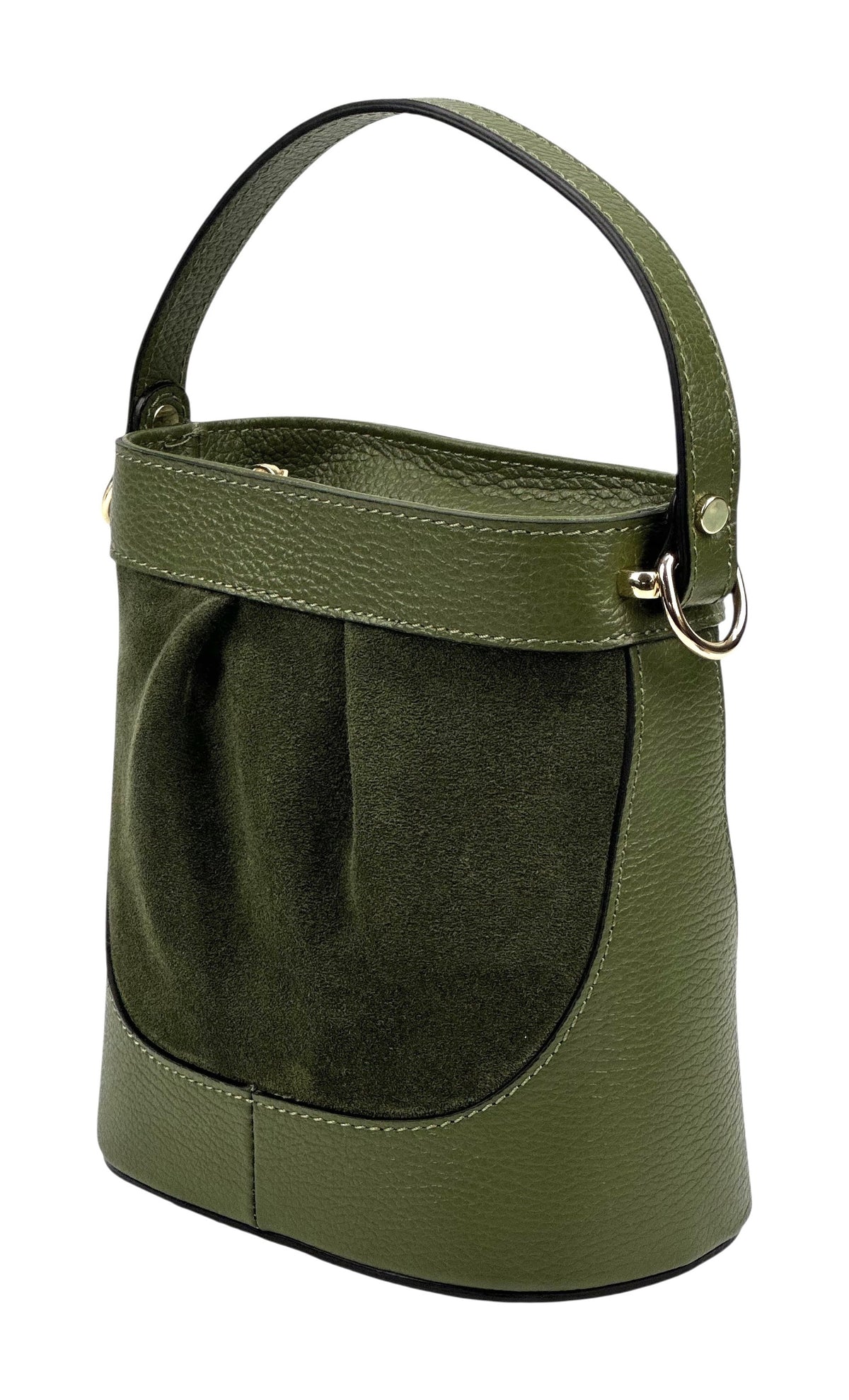 HE1064 Military Green Pleated Suede Bucket Bag
