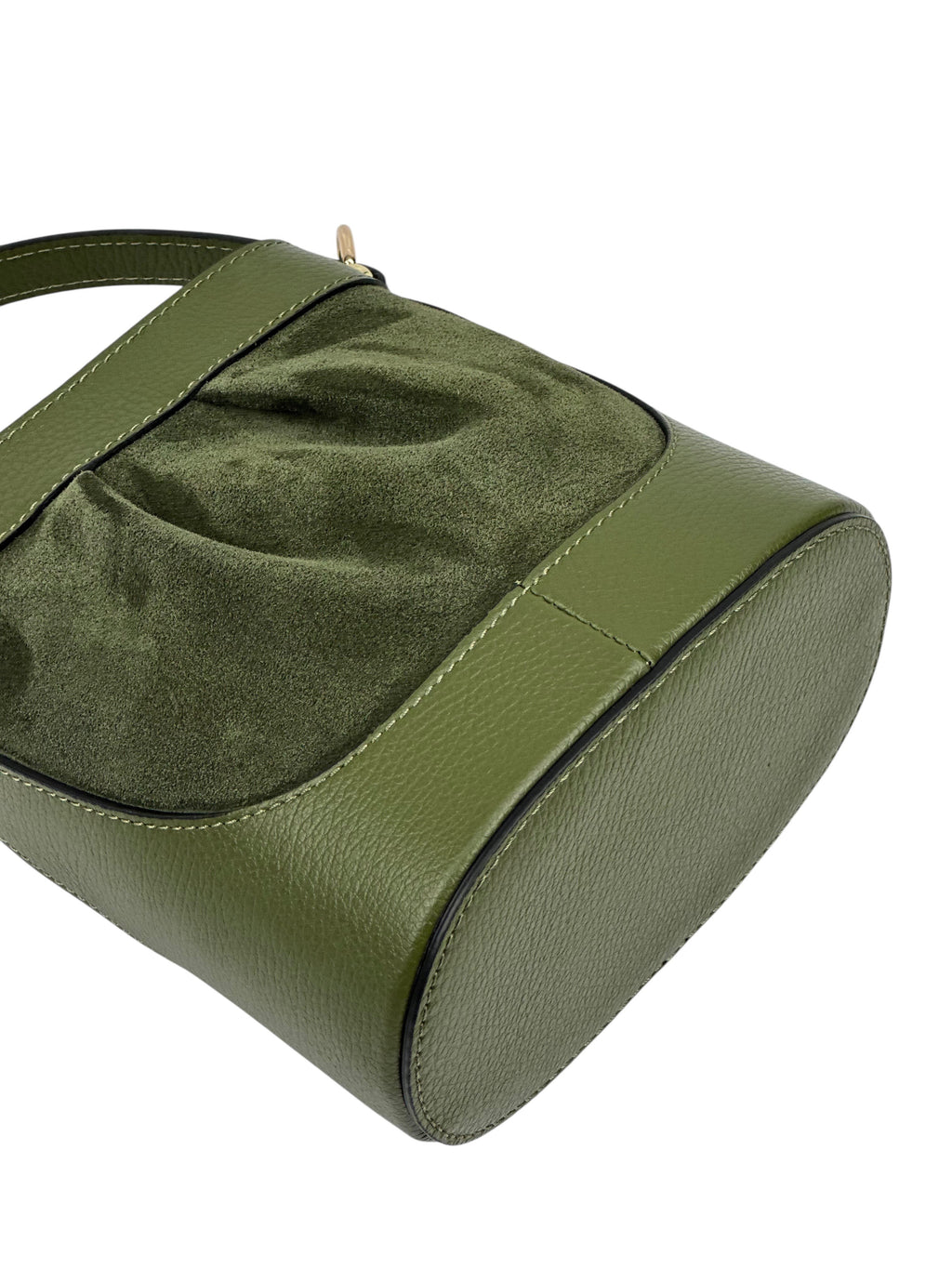 HE1064 Military Green Pleated Suede Bucket Bag