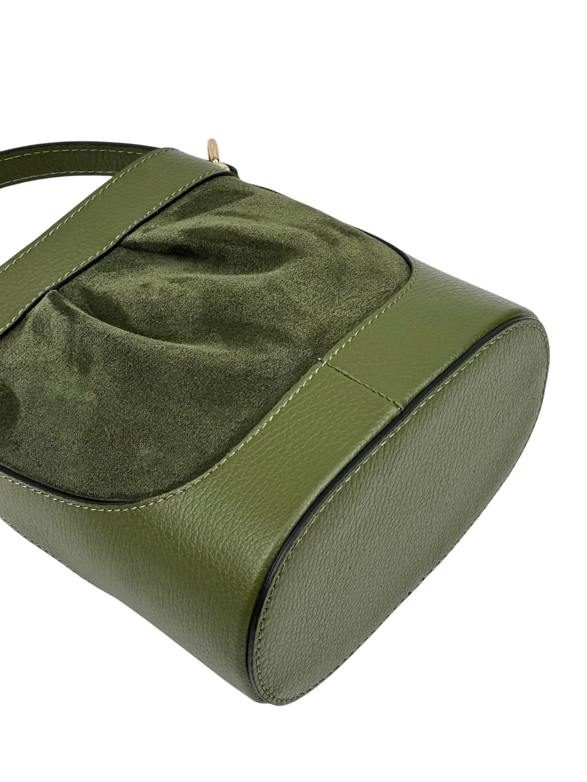 HE1064 Military Green Pleated Suede Bucket Bag