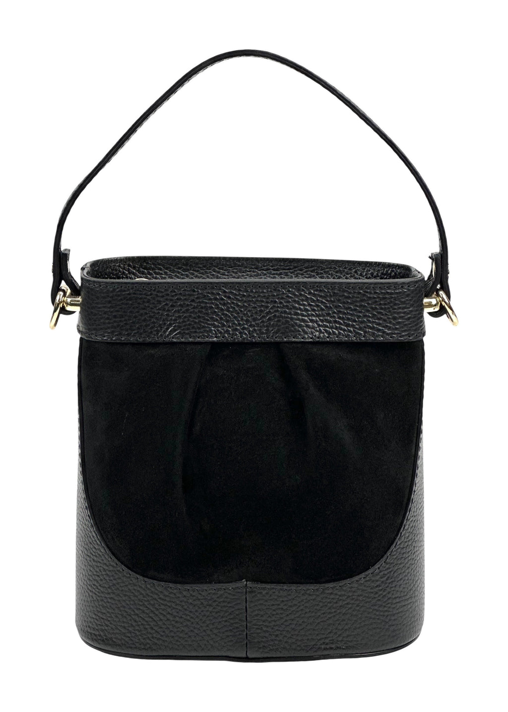 HE1066 Black Pleated Suede Bucket Bag