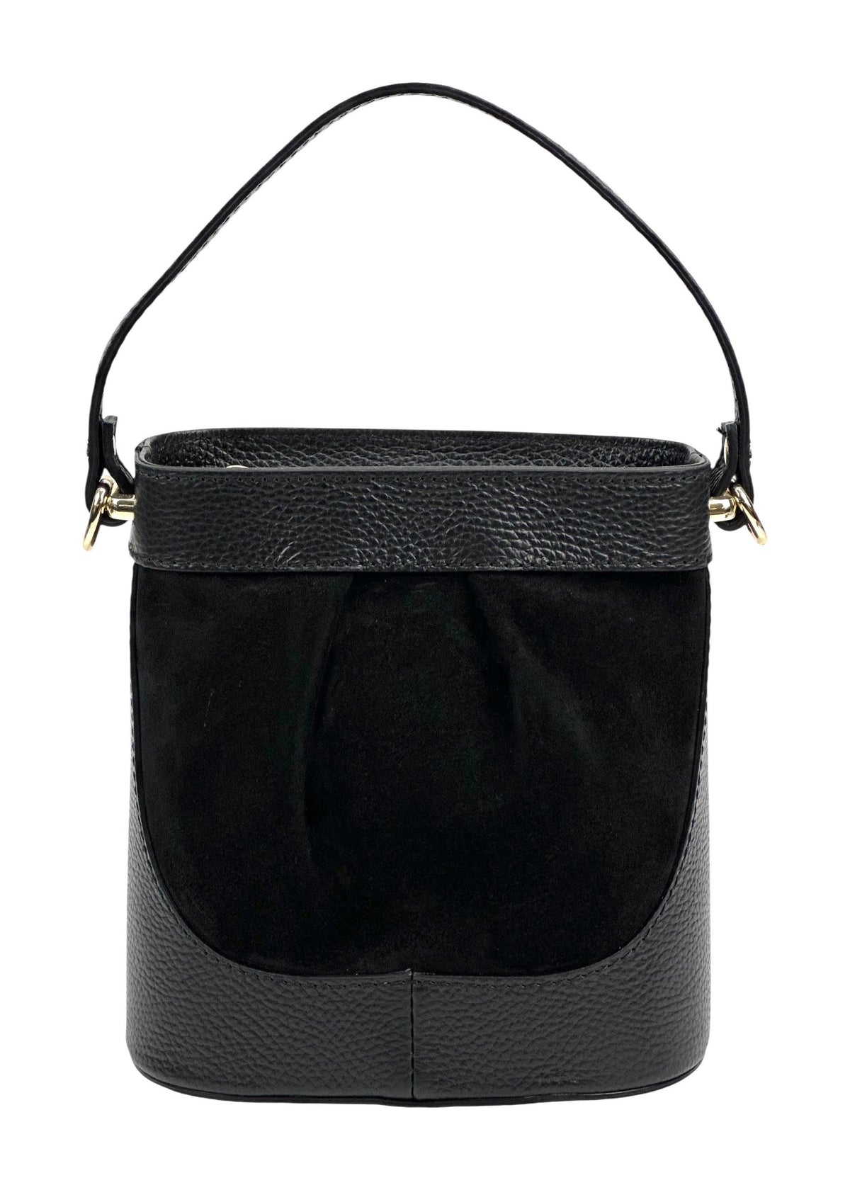 HE1066 Black Pleated Suede Bucket Bag