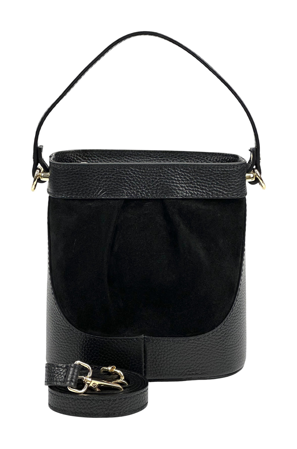 HE1066 Black Pleated Suede Bucket Bag