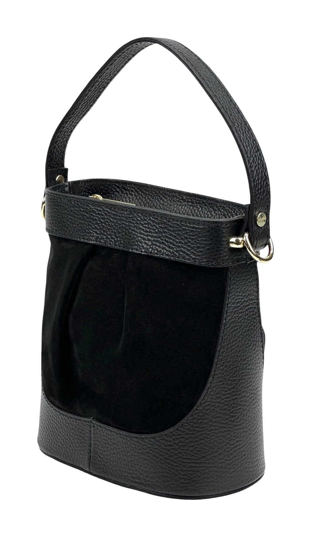 HE1066 Black Pleated Suede Bucket Bag