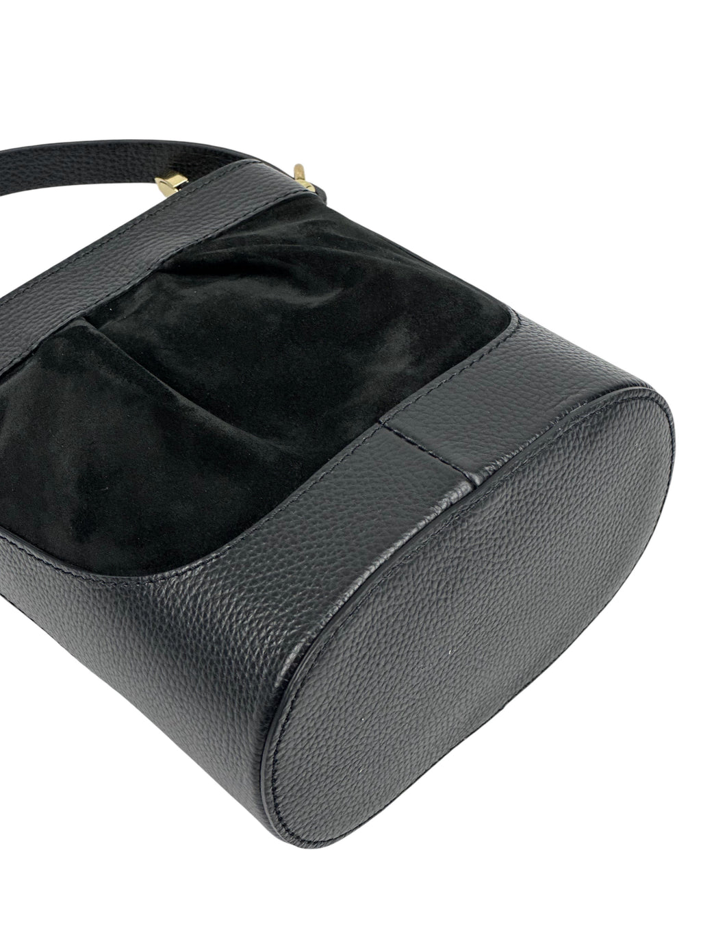 HE1066 Black Pleated Suede Bucket Bag