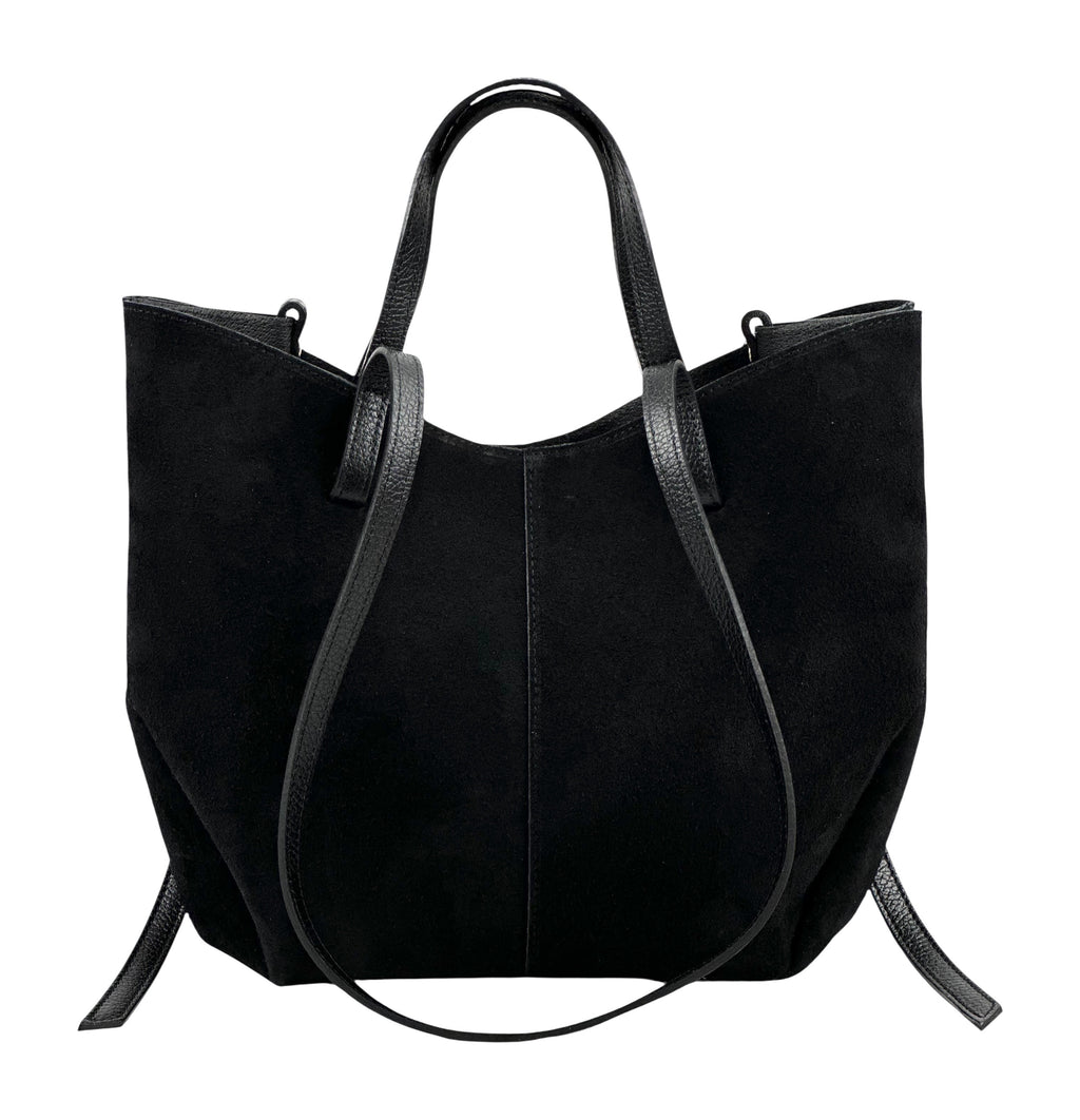 HE1070 Black Slouchy Suede Tote Bag