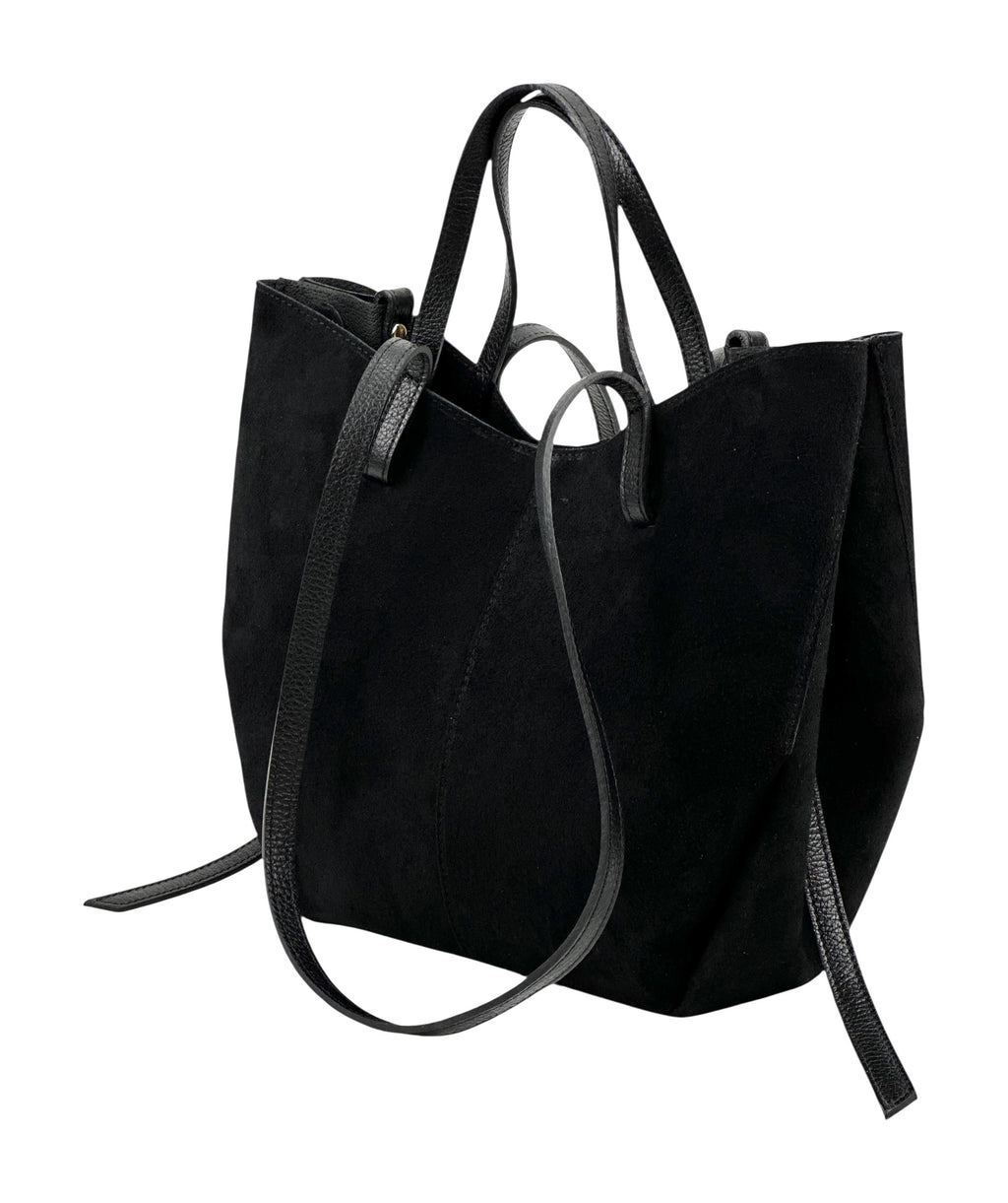 HE1070 Black Slouchy Suede Tote Bag