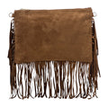 HE1079 Dark Tan Fringe Suede Clutch