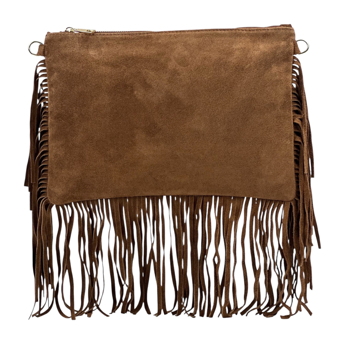 HE1079 Dark Tan Fringe Suede Clutch