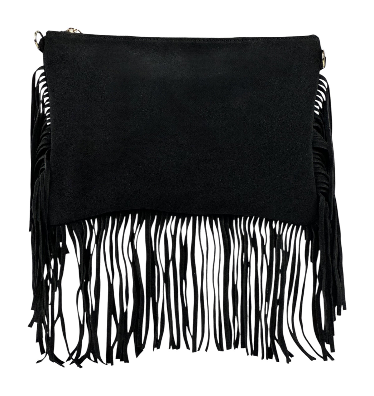 HE1081 Black Fringe Suede Clutch