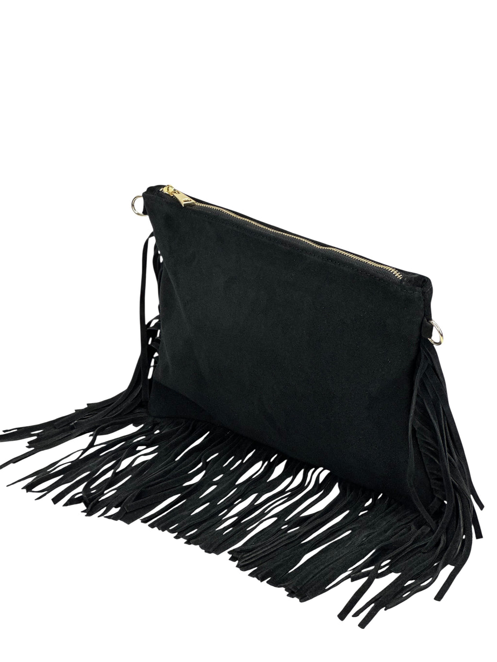 HE1081 Black Fringe Suede Clutch