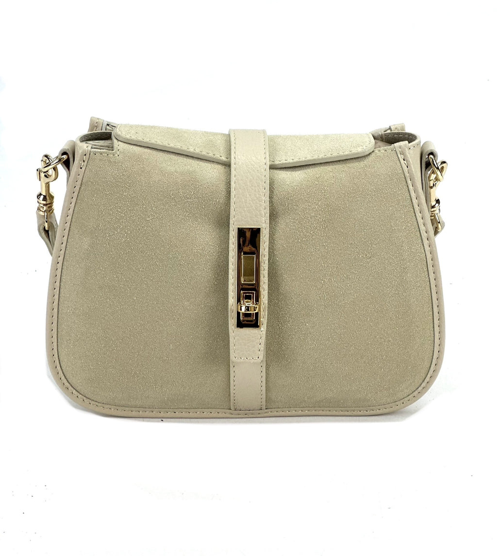 HE1084 Beige Suede Shoulder Bag