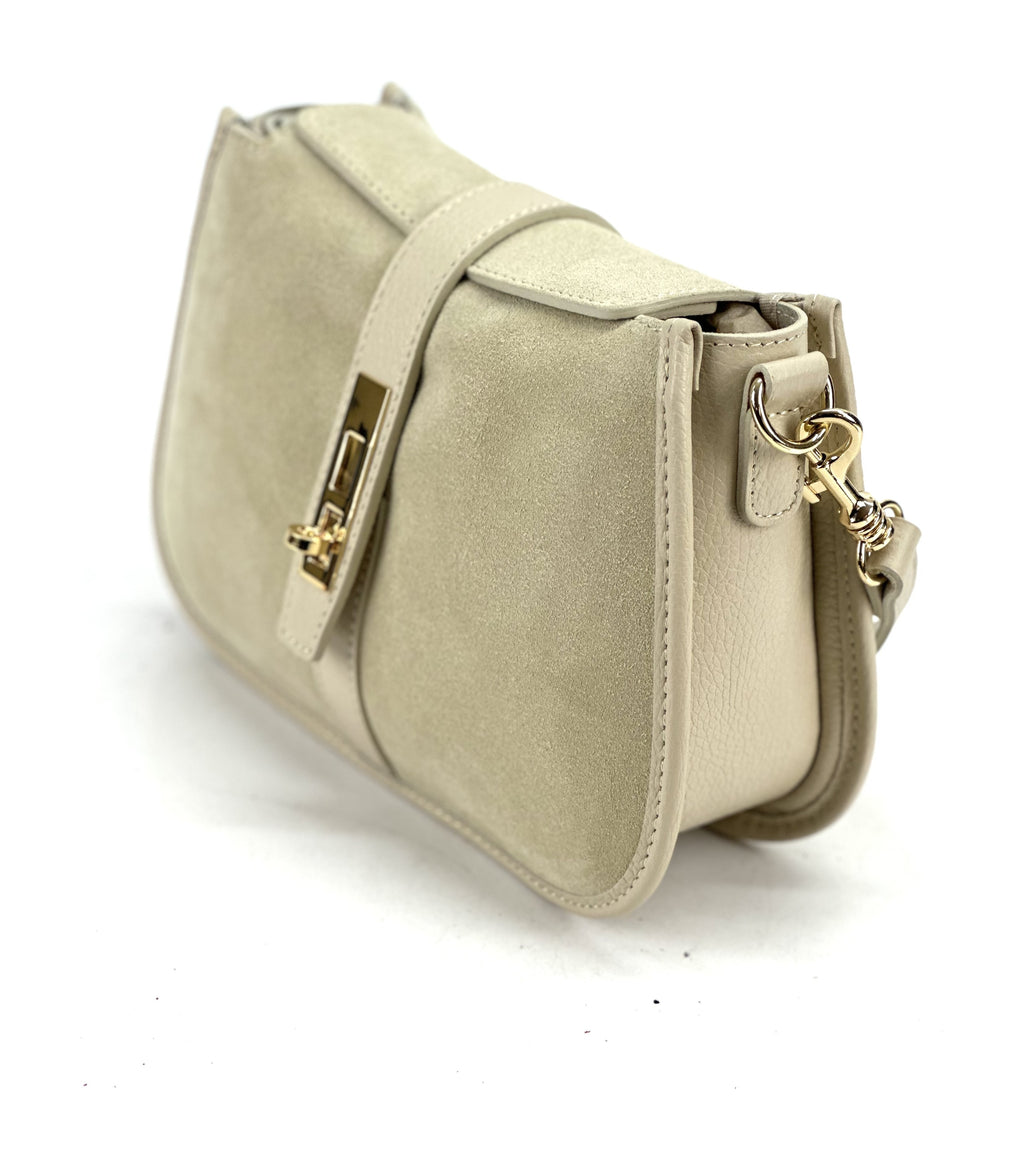 HE1084 Beige Suede Shoulder Bag