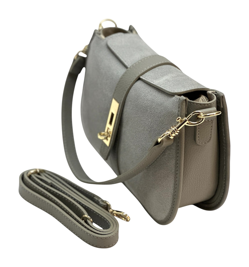 HE1086 Grey Suede Shoulder Bag
