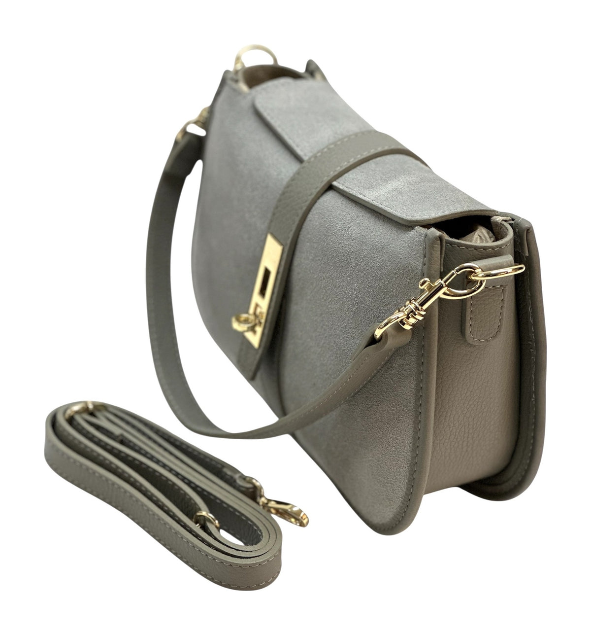 HE1086 Grey Suede Shoulder Bag