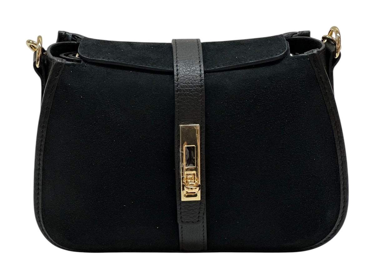 HE1089 Black Suede Shoulder Bag