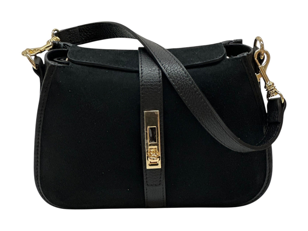 HE1089 Black Suede Shoulder Bag